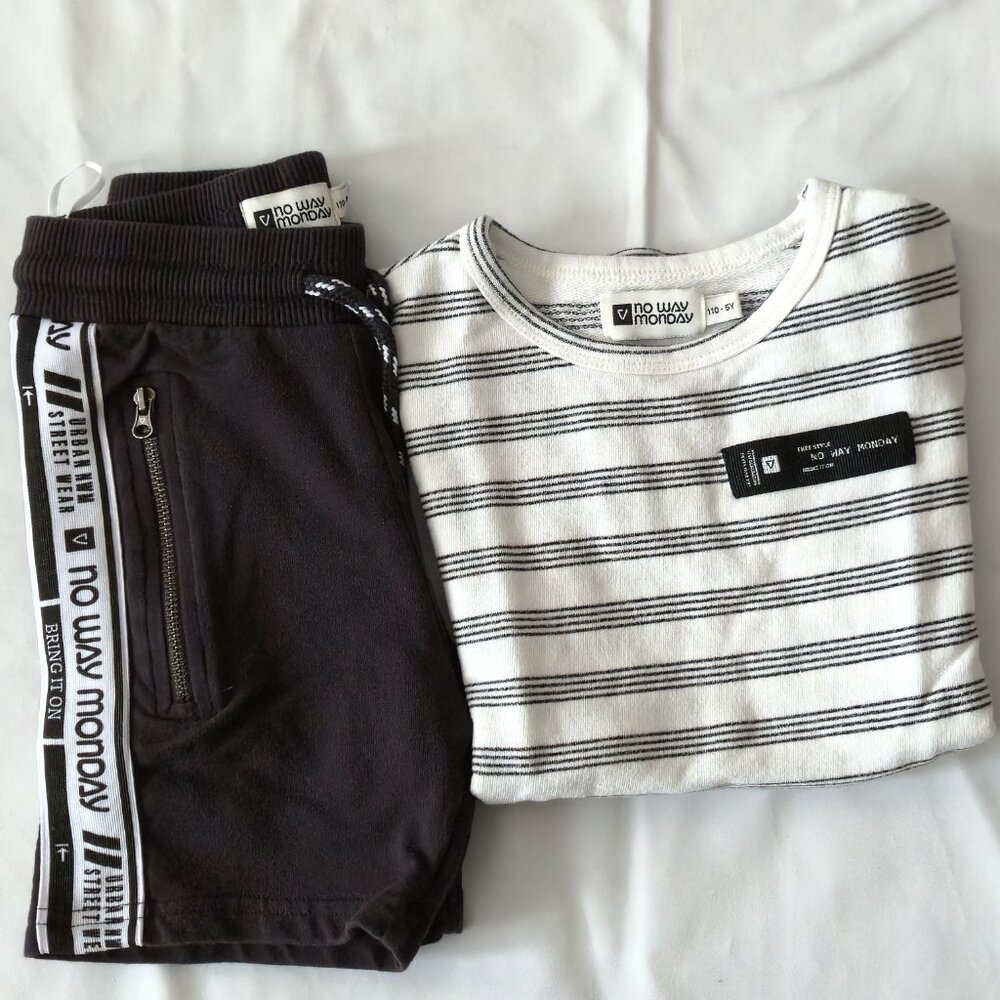 No Way Monday Kids Jogger Set | Beige & Black | Size 5Y | Unisex